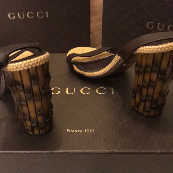$799 Gucci Dahlia Black Leather Bamboo-Heel Sandal - Picture 5 of 11